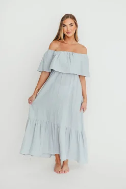 Hot Worth Collective Josie 100% Cotton Maxi Dress in Cloud - Bump & Nursing Friendly