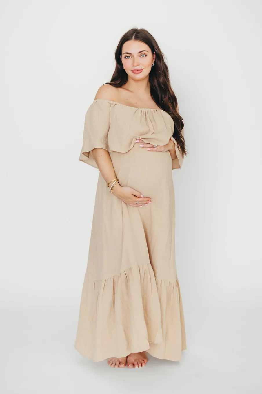 Best Worth Collective Josie 100% Cotton Maxi Dress in Beige - Bump & Nursing Friendly
