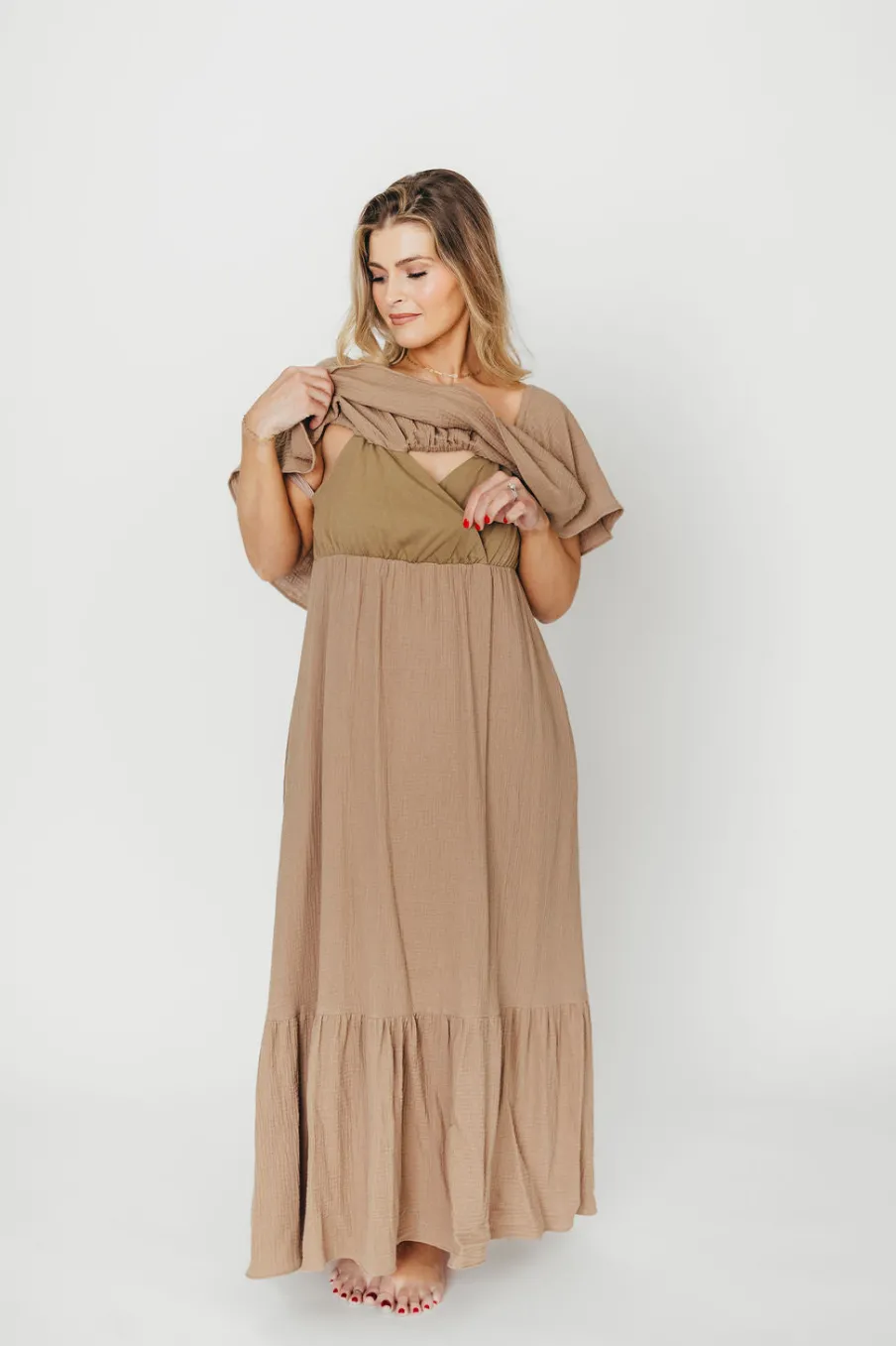 Sale Worth Collective Josie 100% Cotton Maxi Dress in Dry Thyme - Bump & Nursing Friendly