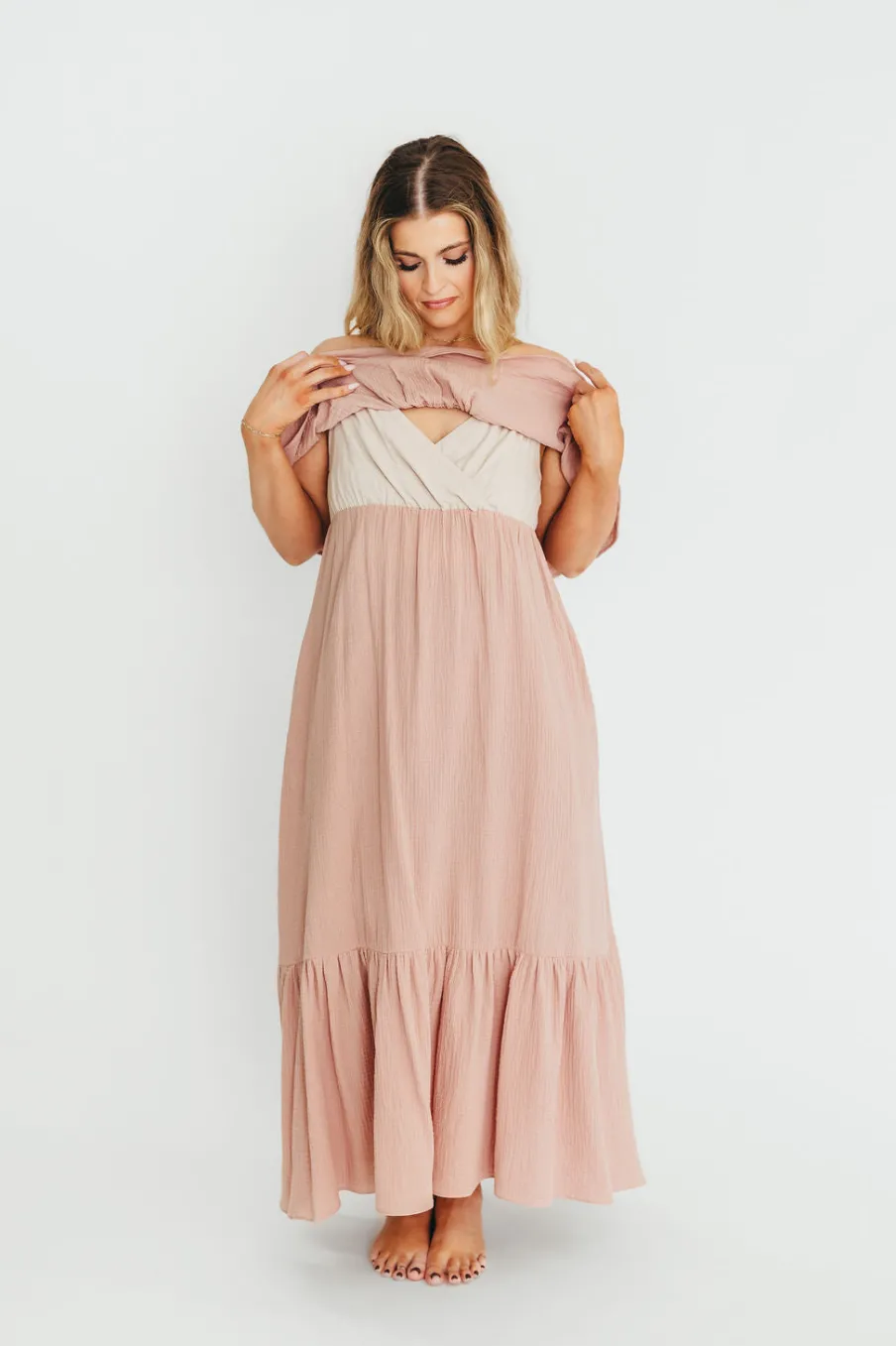 Online Worth Collective Josie 100% Cotton Maxi Dress in Rose - Bump & Nursing Friendly