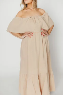Best Worth Collective Josie 100% Cotton Maxi Dress in Beige - Bump & Nursing Friendly