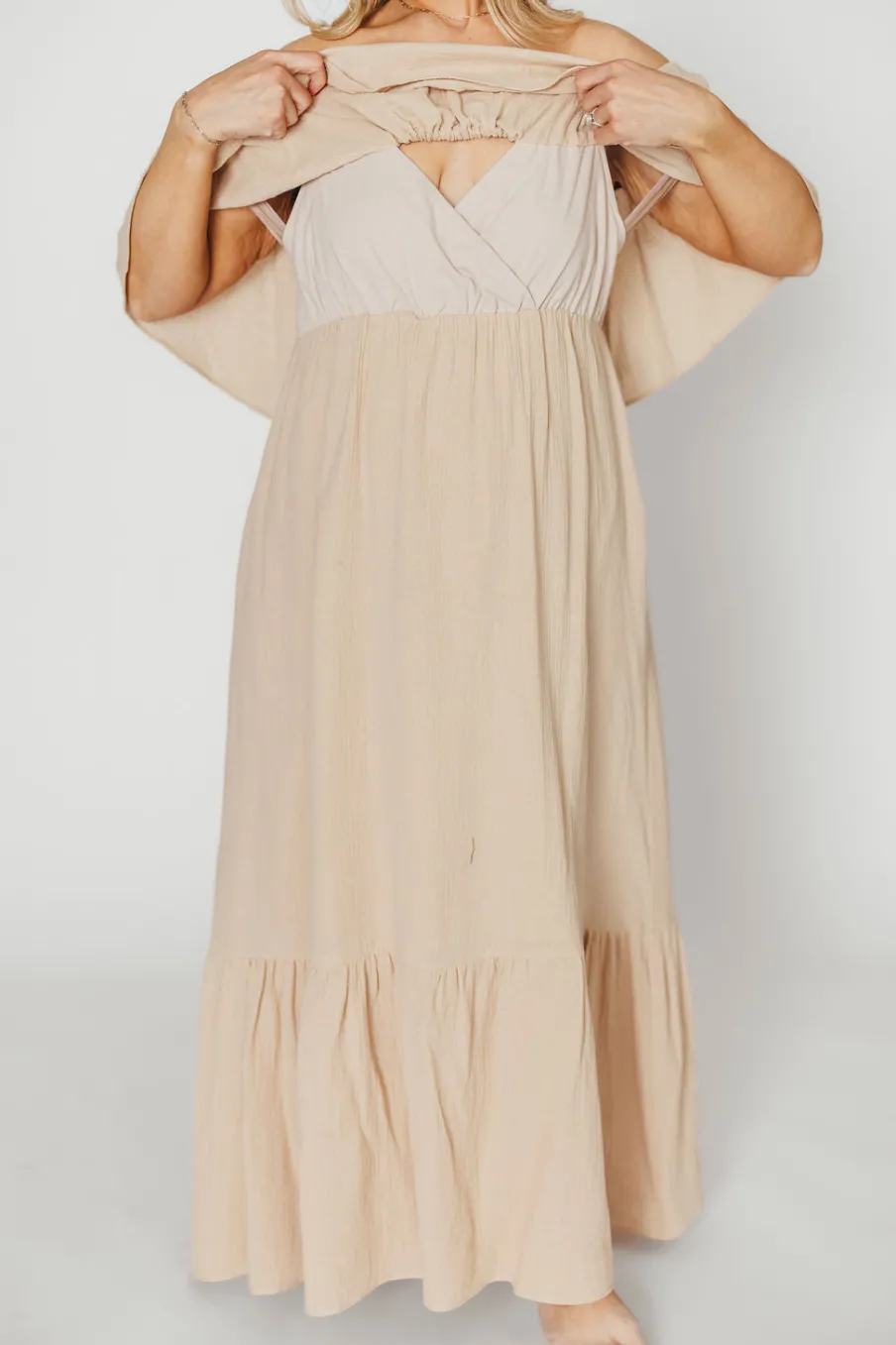 Best Worth Collective Josie 100% Cotton Maxi Dress in Beige - Bump & Nursing Friendly