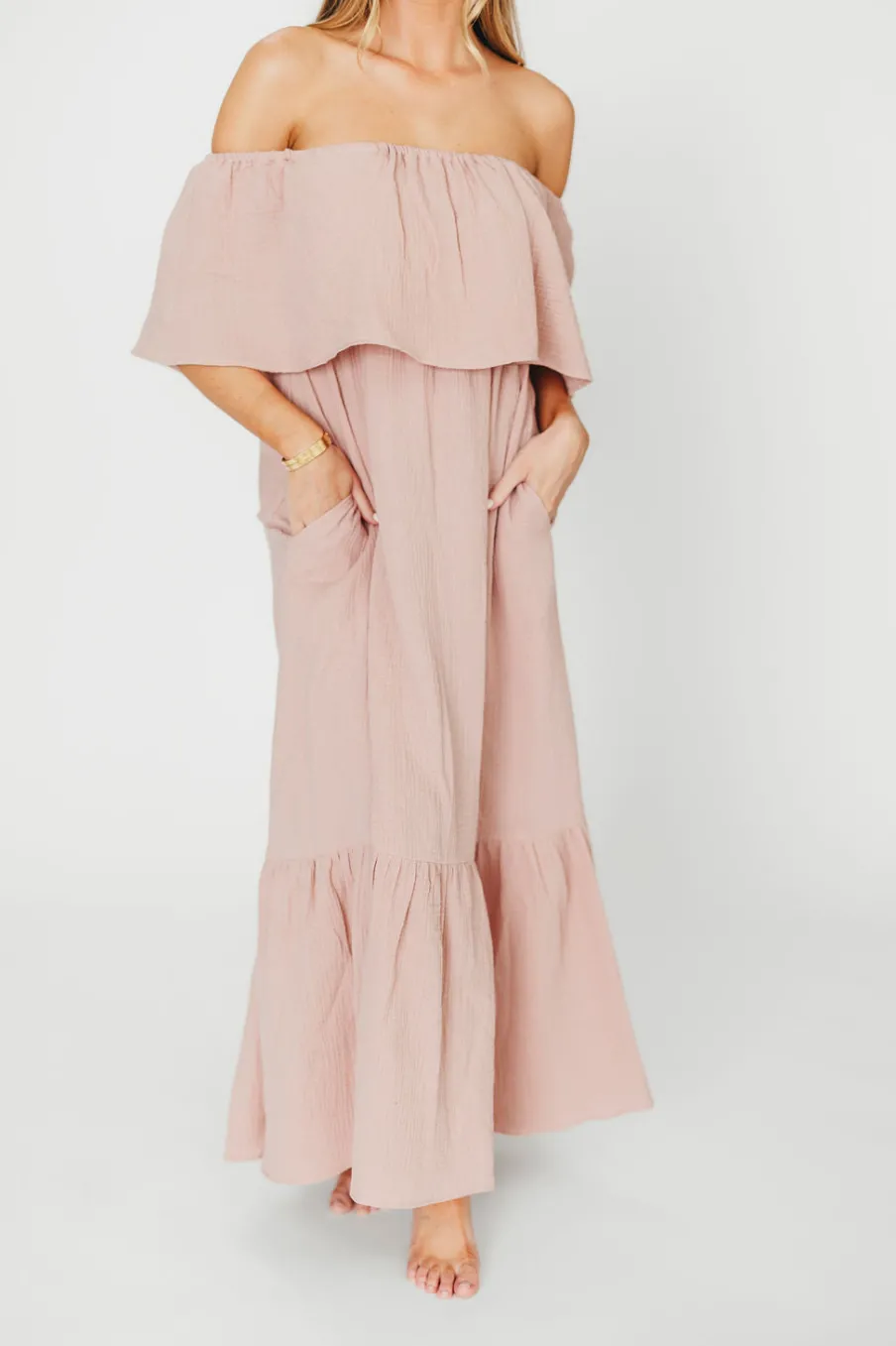 Online Worth Collective Josie 100% Cotton Maxi Dress in Rose - Bump & Nursing Friendly