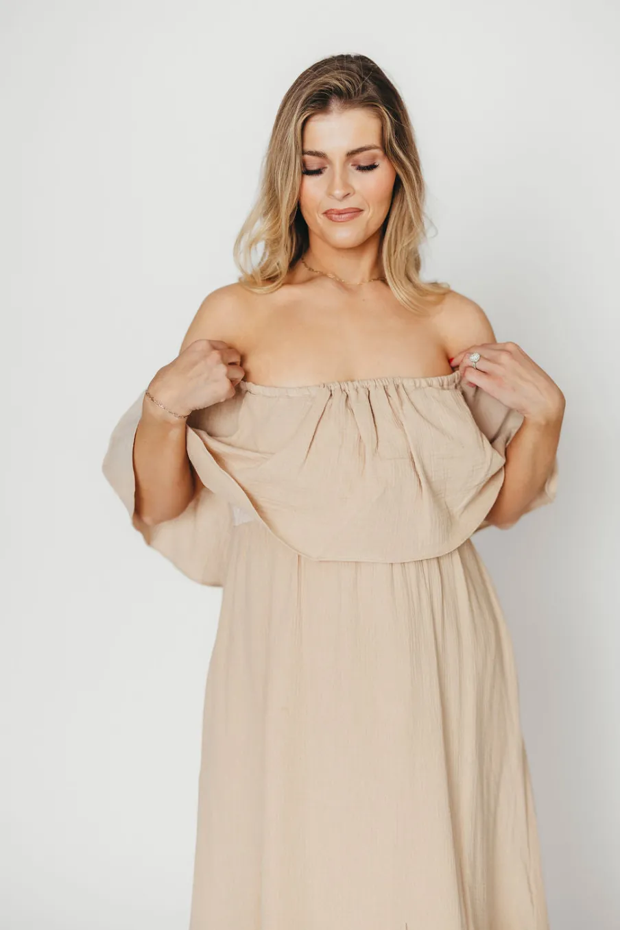 Best Worth Collective Josie 100% Cotton Maxi Dress in Beige - Bump & Nursing Friendly