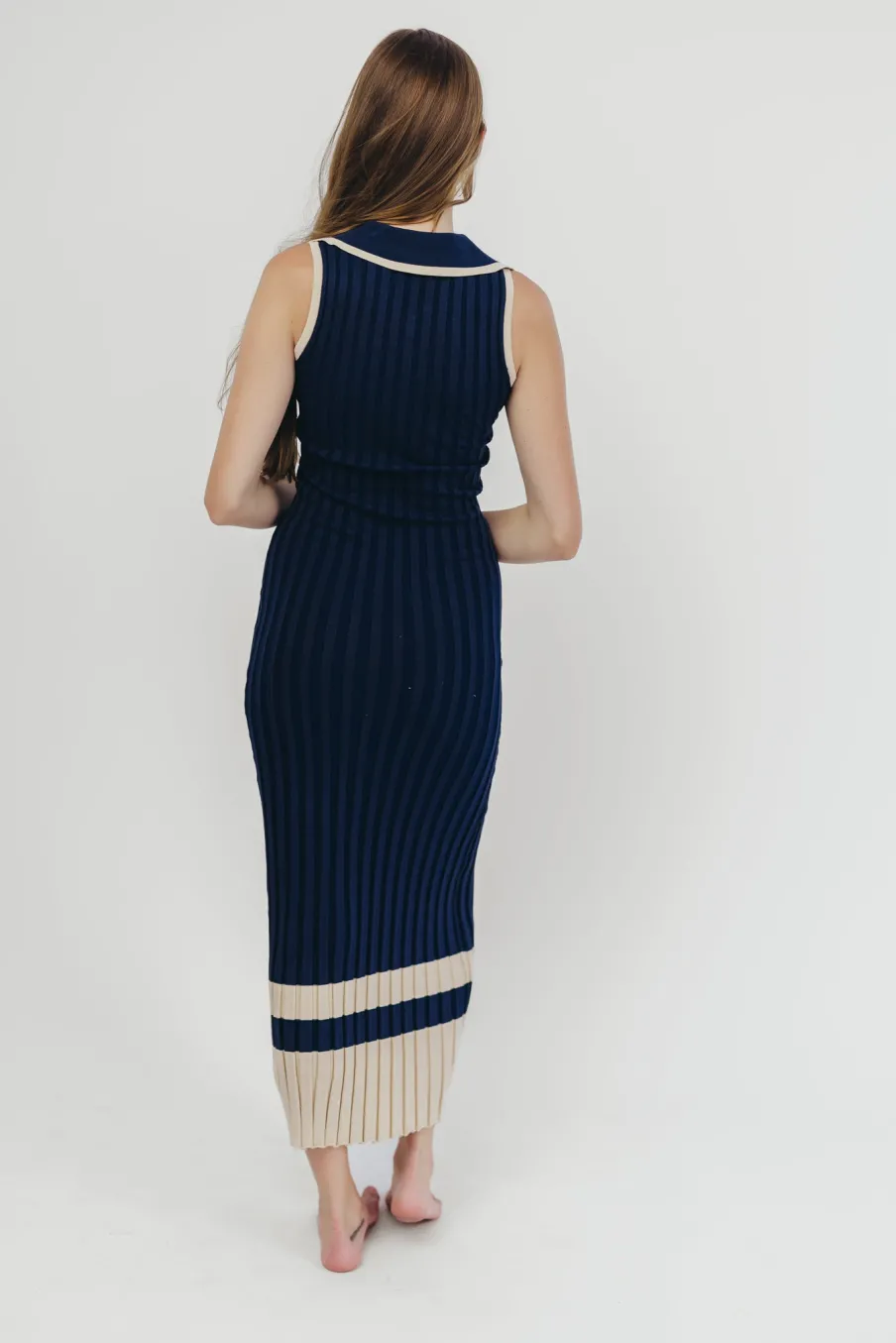 Clearance Worth Collective Jovie Sleeveless Ribbed Maxi Dress with Buttons in Navy