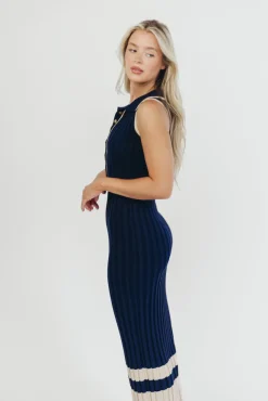 Clearance Worth Collective Jovie Sleeveless Ribbed Maxi Dress with Buttons in Navy