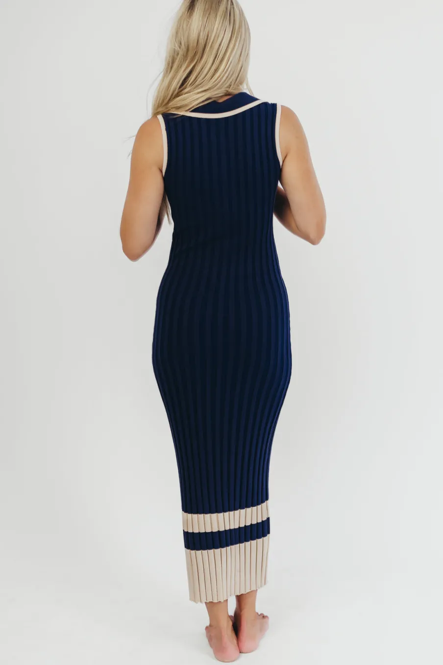 Clearance Worth Collective Jovie Sleeveless Ribbed Maxi Dress with Buttons in Navy