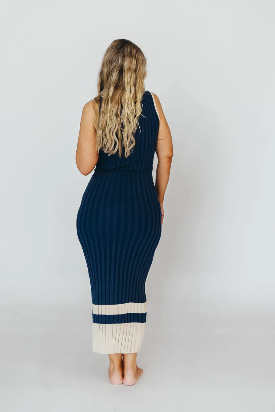 Clearance Worth Collective Jovie Sleeveless Ribbed Maxi Dress with Buttons in Navy