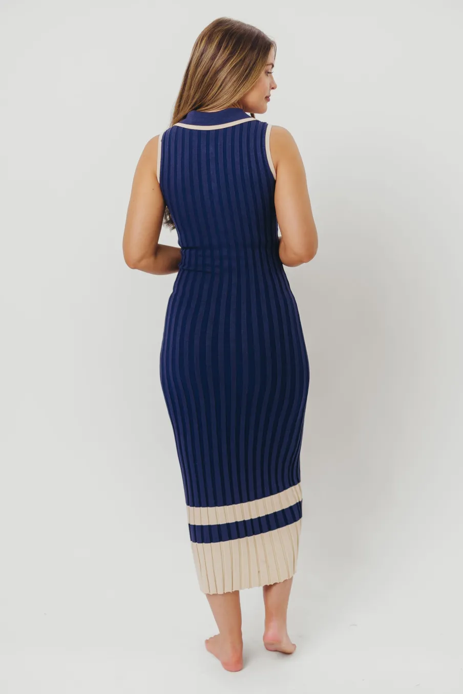 Clearance Worth Collective Jovie Sleeveless Ribbed Maxi Dress with Buttons in Navy