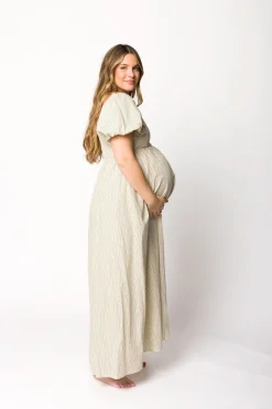 Sale Worth Collective Jules Striped Maxi Dress in Natural/Black - Bump Friendly