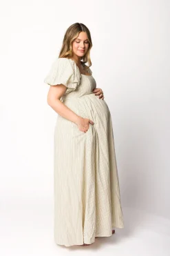 Sale Worth Collective Jules Striped Maxi Dress in Natural/Black - Bump Friendly