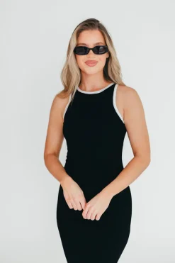 Discount Worth Collective Juliana Contrast Racerback Tank Dress in Black/White