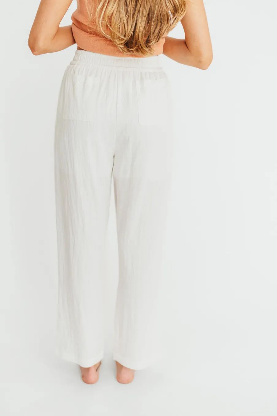 Sale Worth Collective June Double Drawstring Detail Wide Leg Pants in White