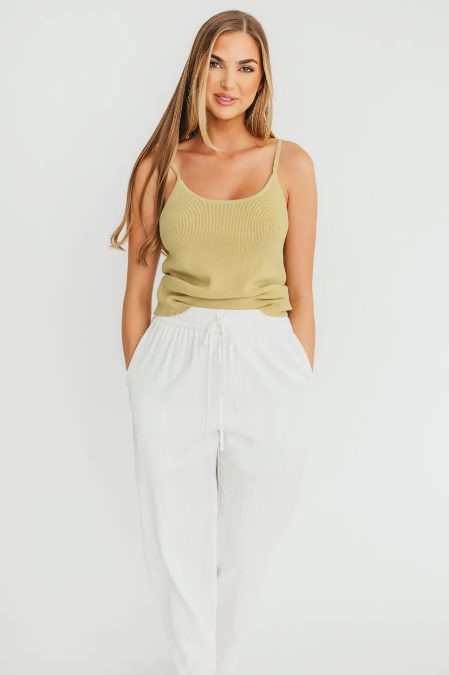 Sale Worth Collective June Double Drawstring Detail Wide Leg Pants in White