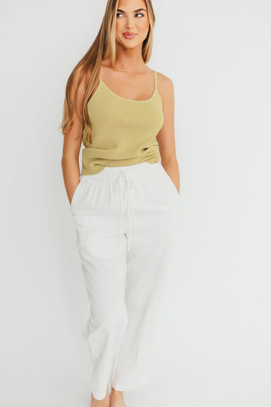 Sale Worth Collective June Double Drawstring Detail Wide Leg Pants in White