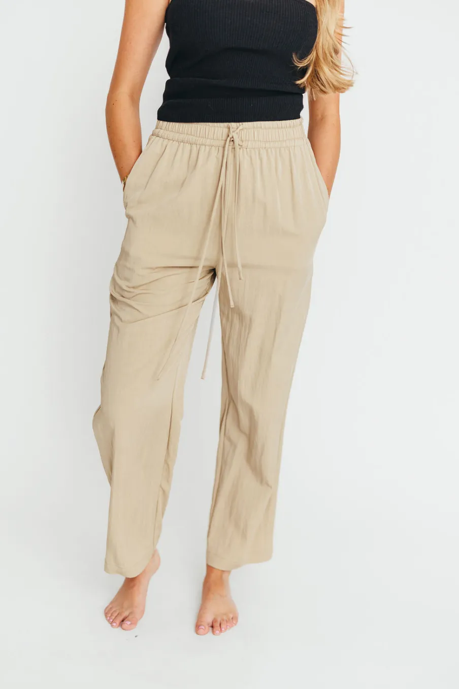 Discount Worth Collective June Double Drawstring Wide Leg Pants in Taupe