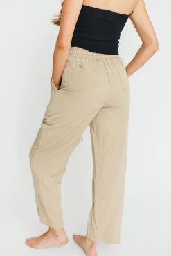 Discount Worth Collective June Double Drawstring Wide Leg Pants in Taupe