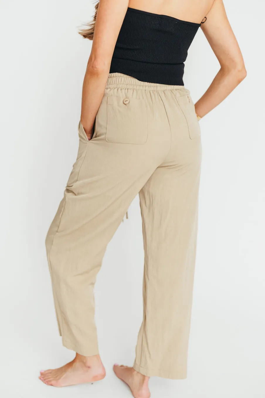Discount Worth Collective June Double Drawstring Wide Leg Pants in Taupe
