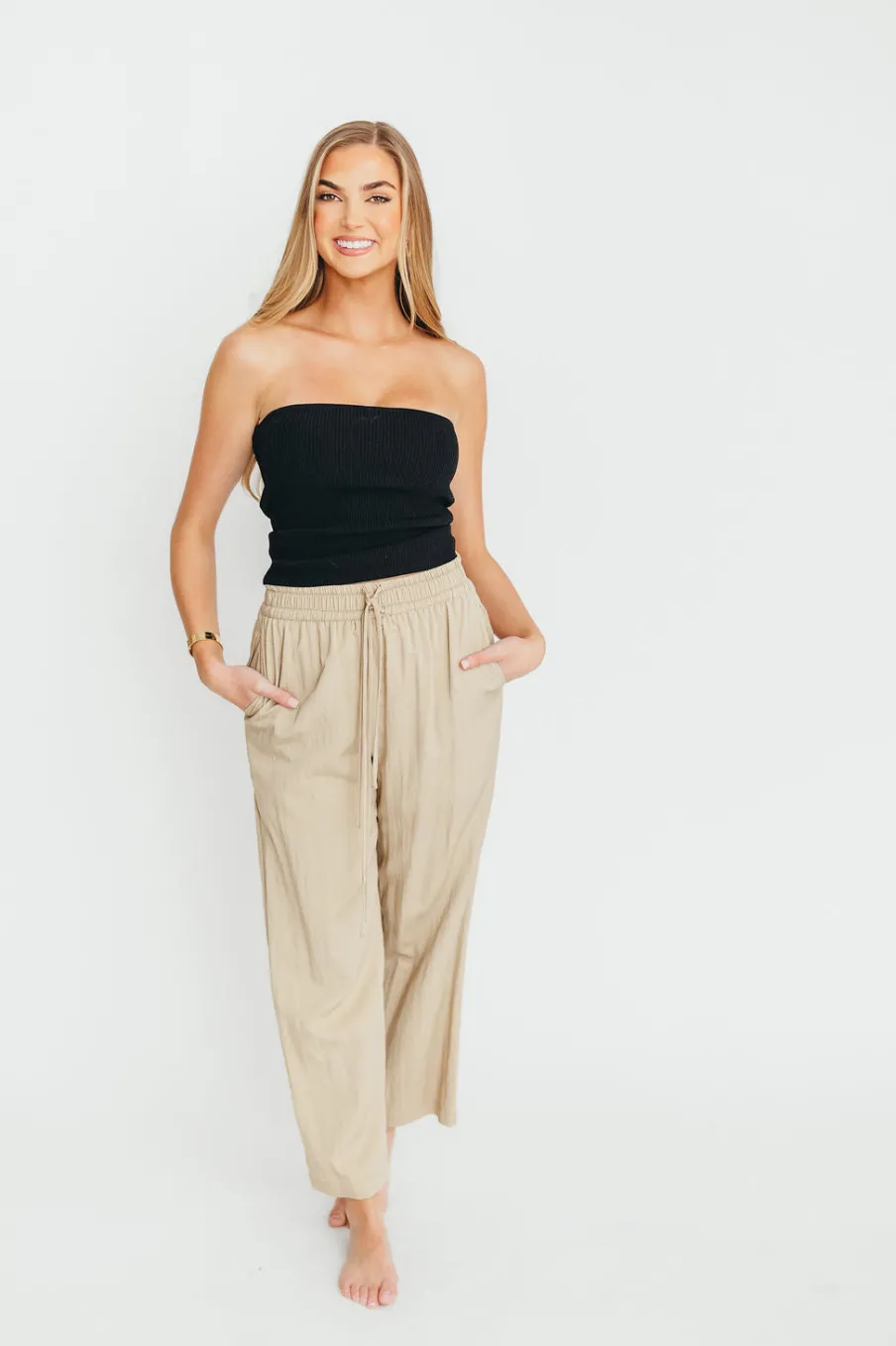 Discount Worth Collective June Double Drawstring Wide Leg Pants in Taupe