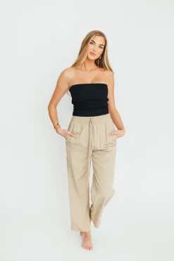 Discount Worth Collective June Double Drawstring Wide Leg Pants in Taupe