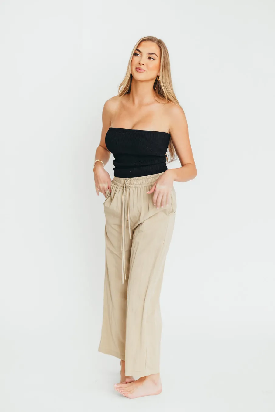 Discount Worth Collective June Double Drawstring Wide Leg Pants in Taupe