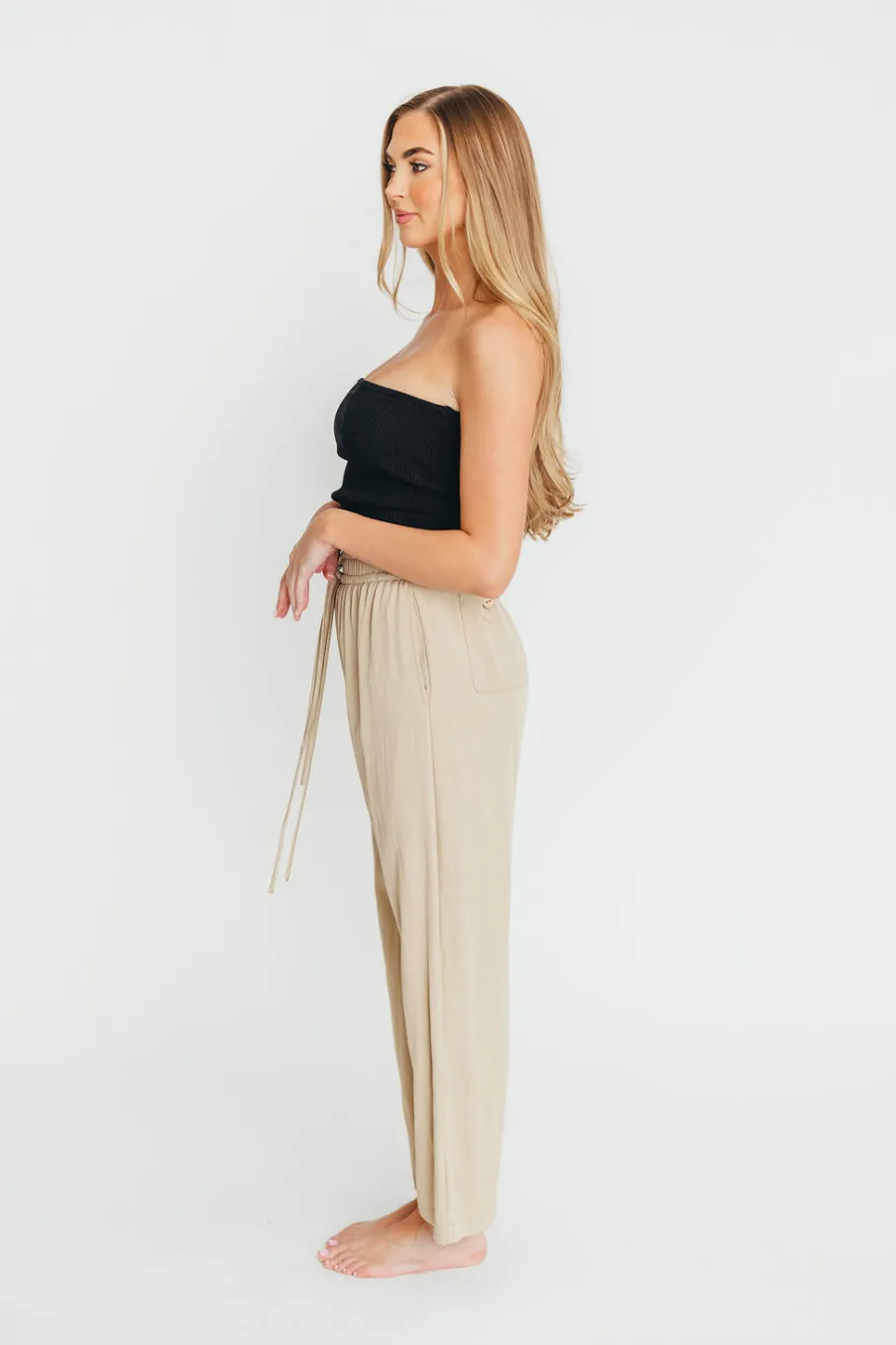 Discount Worth Collective June Double Drawstring Wide Leg Pants in Taupe