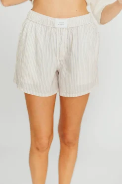 New Worth Collective Kaeli Striped Boxer Shorts in Cream/Blue