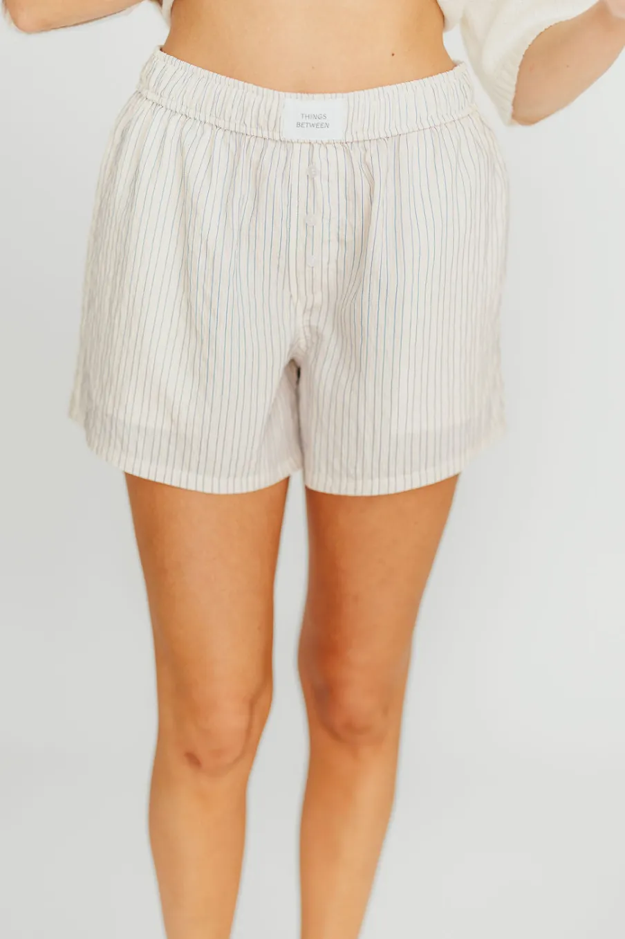 New Worth Collective Kaeli Striped Boxer Shorts in Cream/Blue