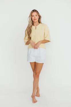 New Worth Collective Karen Short Sleeve Cardigan in Yellow