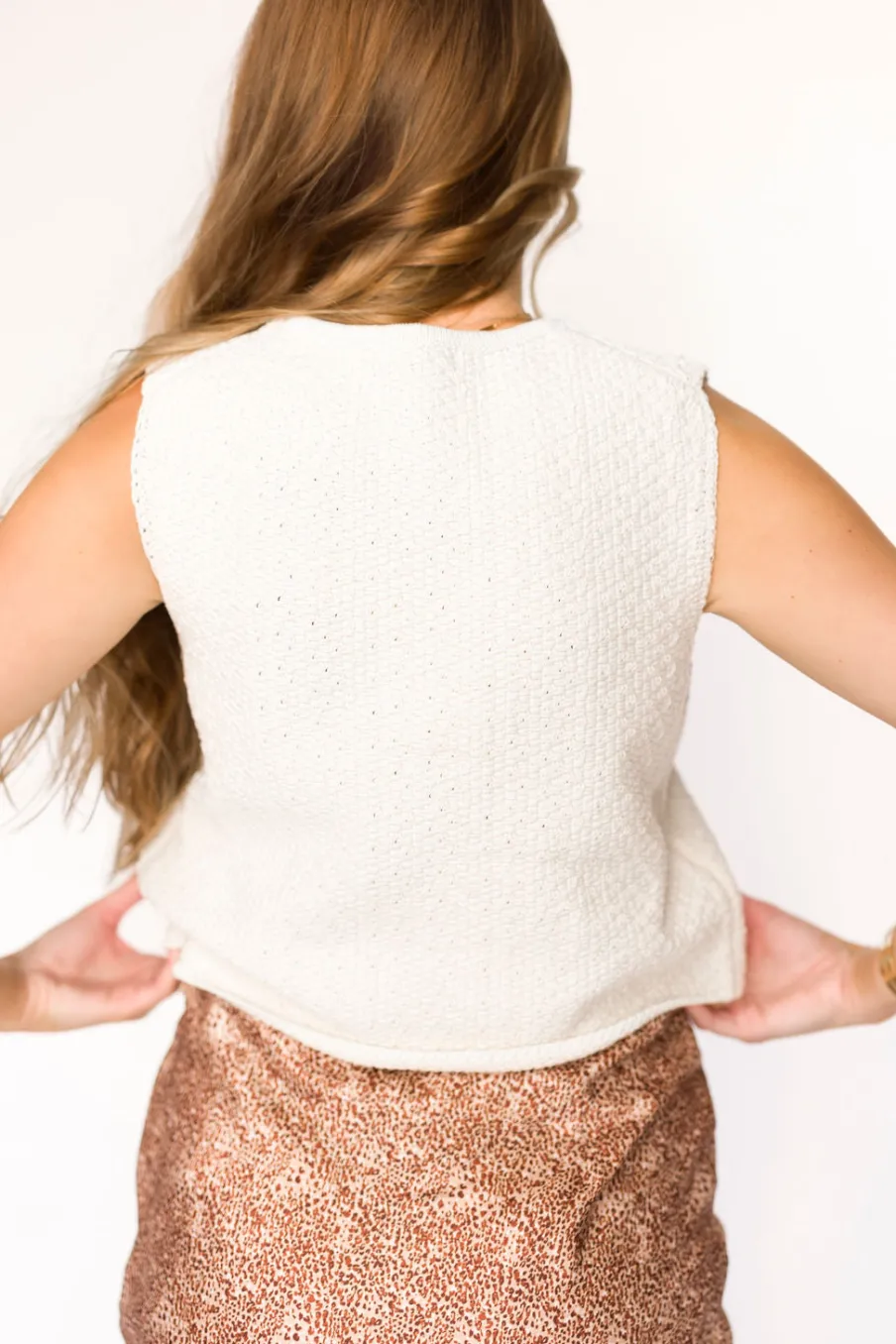 New Worth Collective Kate Knitted Tie-Front Vest in Cream