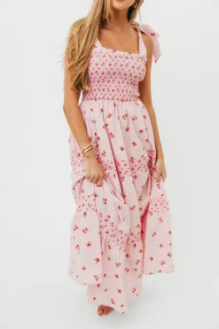 Clearance Worth Collective Kathryn Tie Shoulder Maxi Dress in Pink/Red Floral