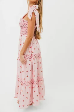 Clearance Worth Collective Kathryn Tie Shoulder Maxi Dress in Pink/Red Floral