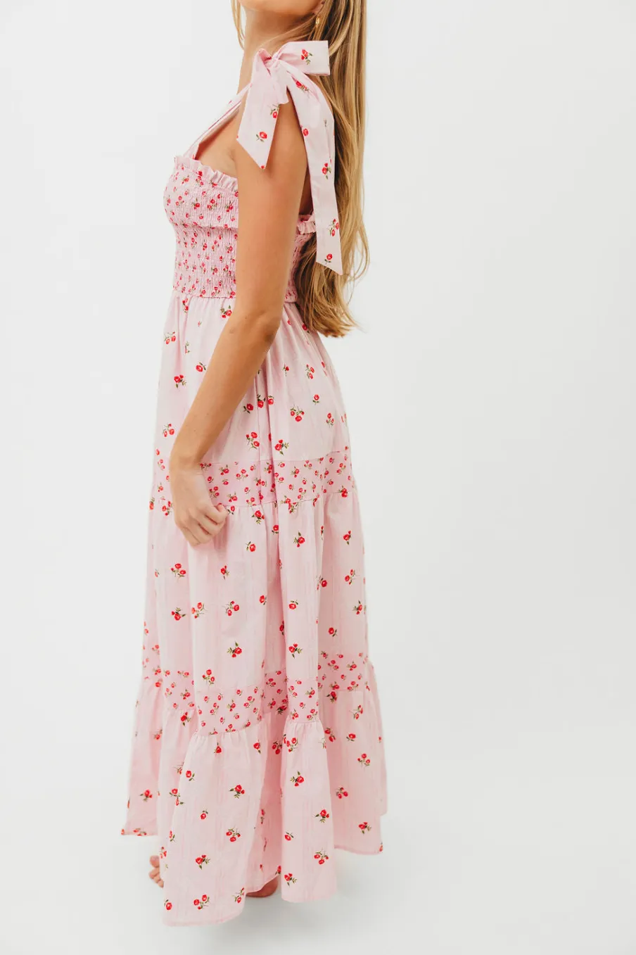 Clearance Worth Collective Kathryn Tie Shoulder Maxi Dress in Pink/Red Floral