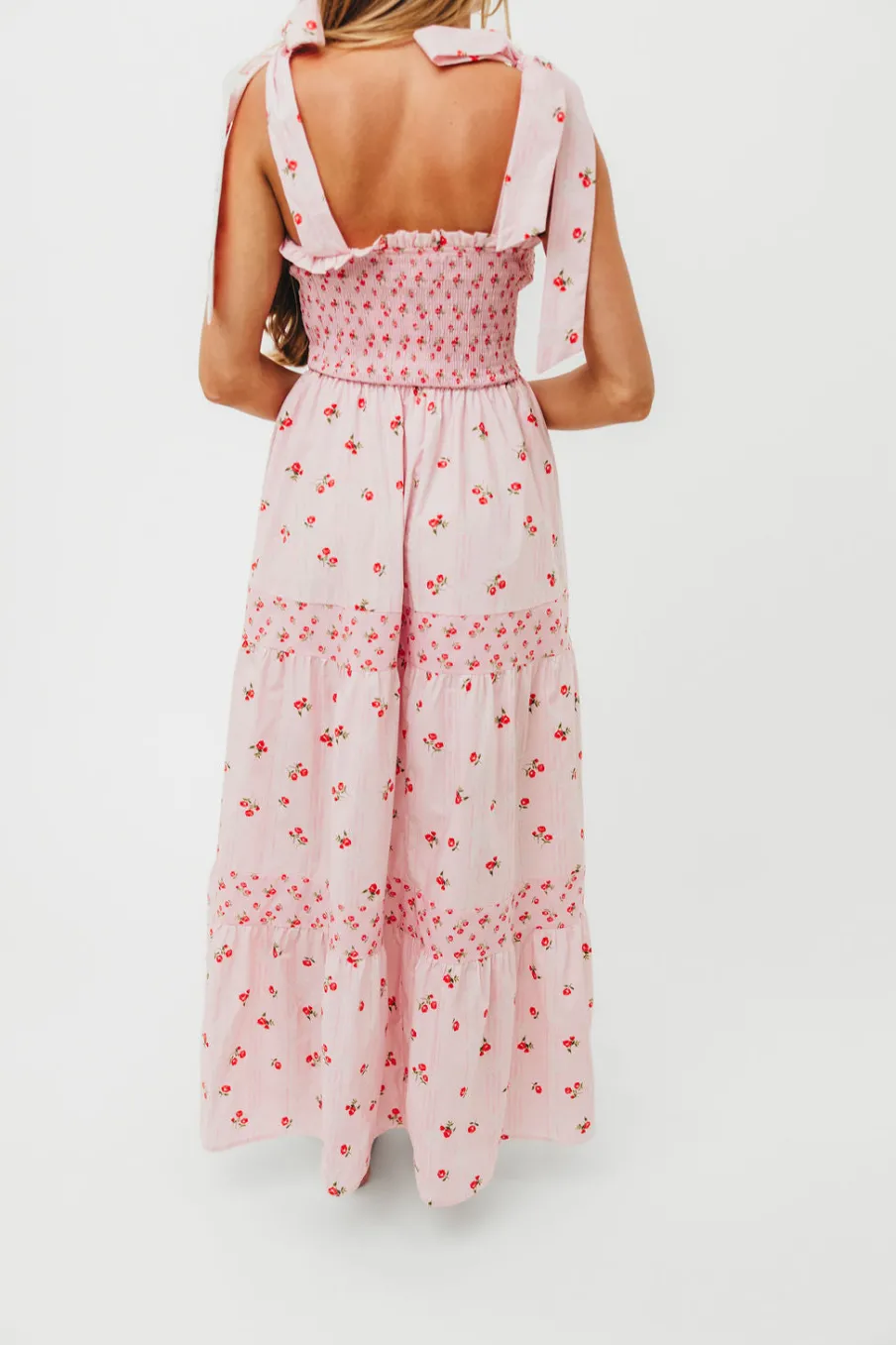 Clearance Worth Collective Kathryn Tie Shoulder Maxi Dress in Pink/Red Floral