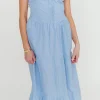Best Worth Collective Katie 100% Cotton Maxi Dress in Blue Stripe