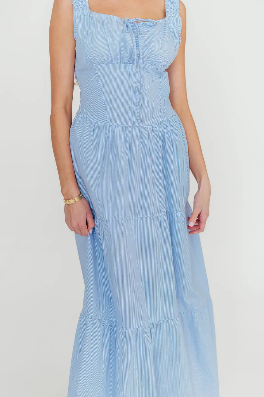 Best Worth Collective Katie 100% Cotton Maxi Dress in Blue Stripe