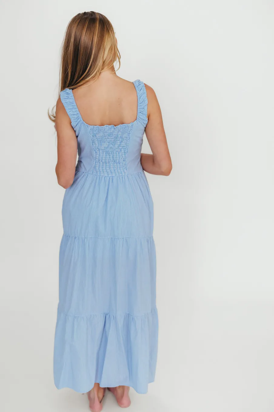 Best Worth Collective Katie 100% Cotton Maxi Dress in Blue Stripe