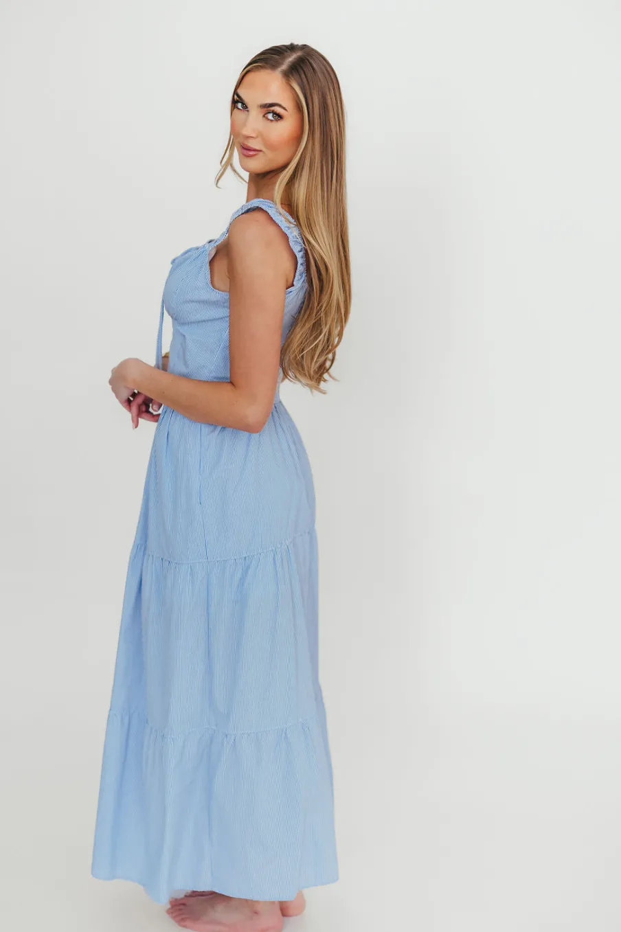 Best Worth Collective Katie 100% Cotton Maxi Dress in Blue Stripe
