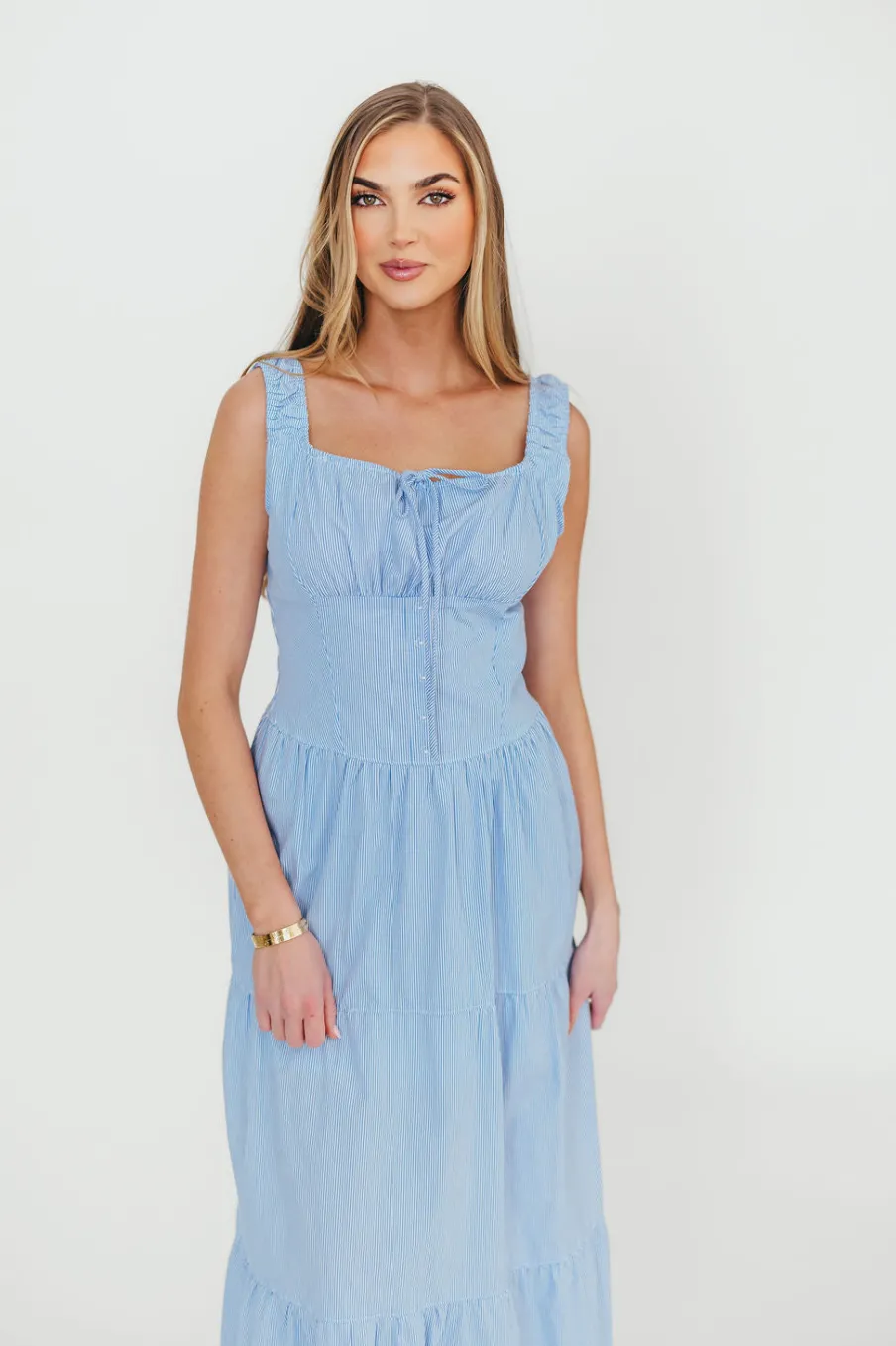 Best Worth Collective Katie 100% Cotton Maxi Dress in Blue Stripe