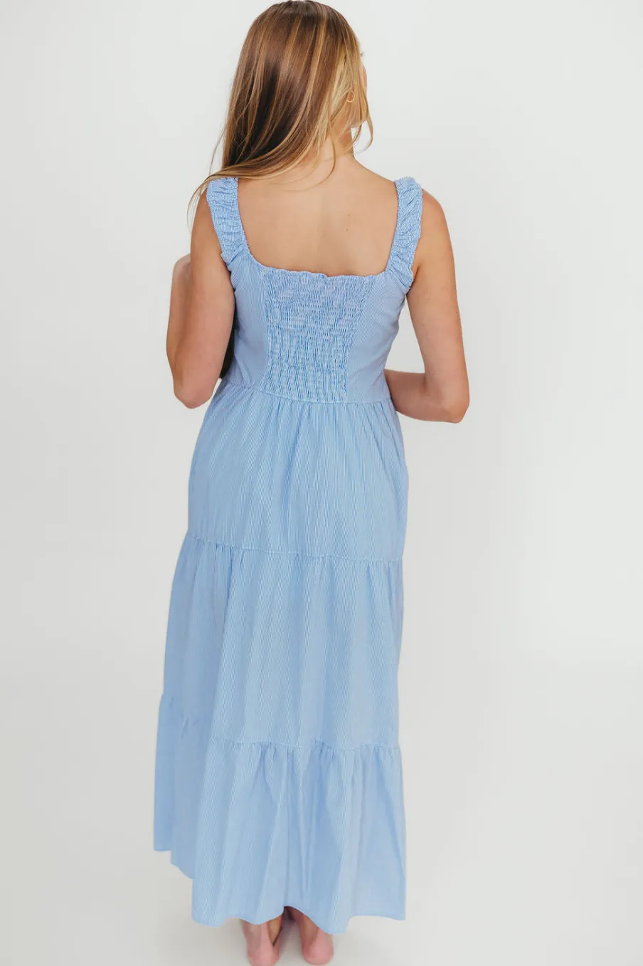 Best Worth Collective Katie 100% Cotton Maxi Dress in Blue Stripe