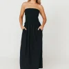 Fashion Worth Collective Kaylee Linen and Ribbed Knit Maxi Dress in Black