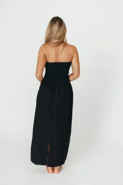 Fashion Worth Collective Kaylee Linen and Ribbed Knit Maxi Dress in Black