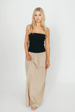 Outlet Worth Collective Kaylee Linen and Ribbed Knit Maxi Dress in Black/Tan