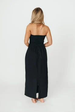 Fashion Worth Collective Kaylee Linen and Ribbed Knit Maxi Dress in Black