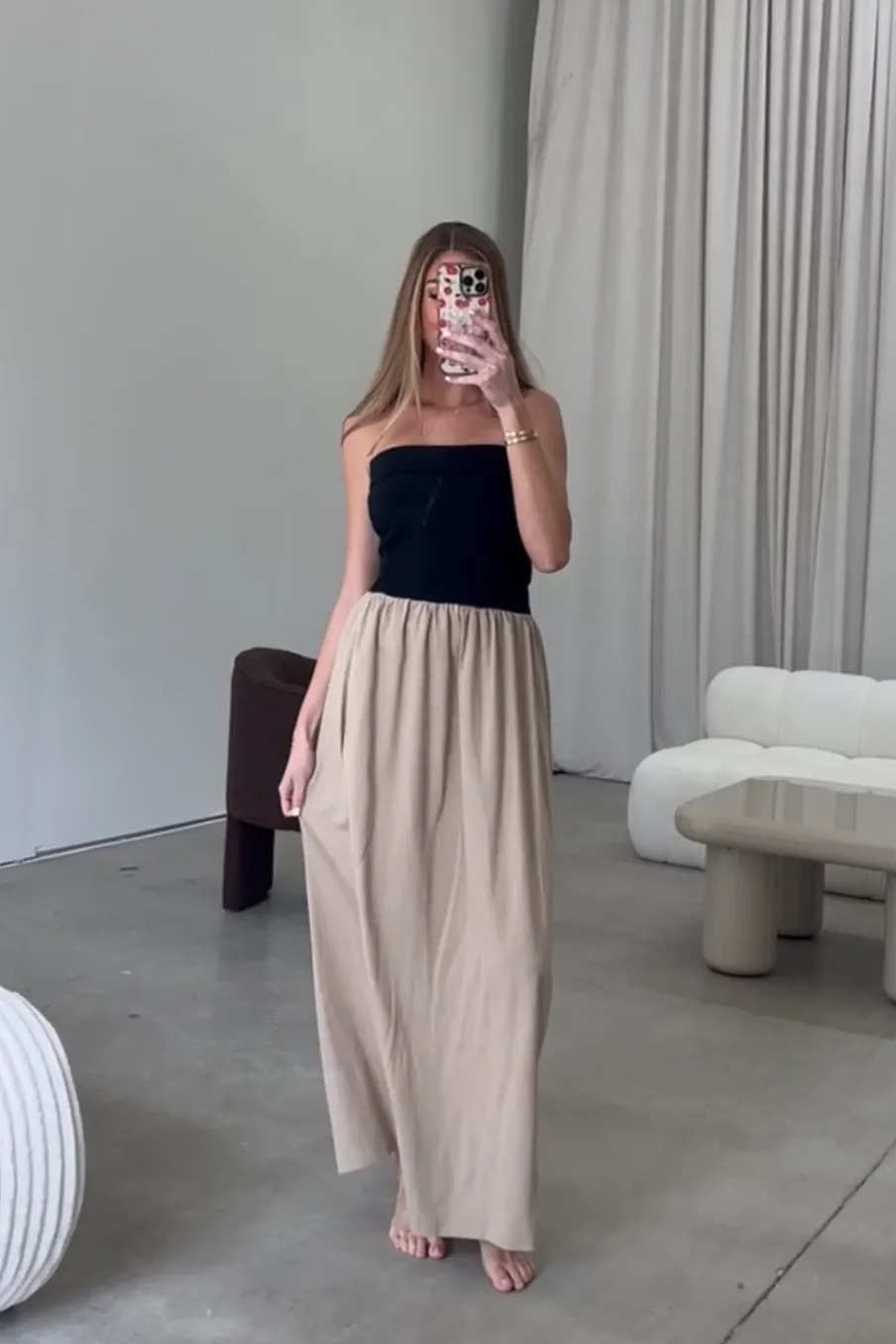 Outlet Worth Collective Kaylee Linen and Ribbed Knit Maxi Dress in Black/Tan