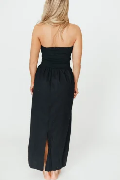 Fashion Worth Collective Kaylee Linen and Ribbed Knit Maxi Dress in Black