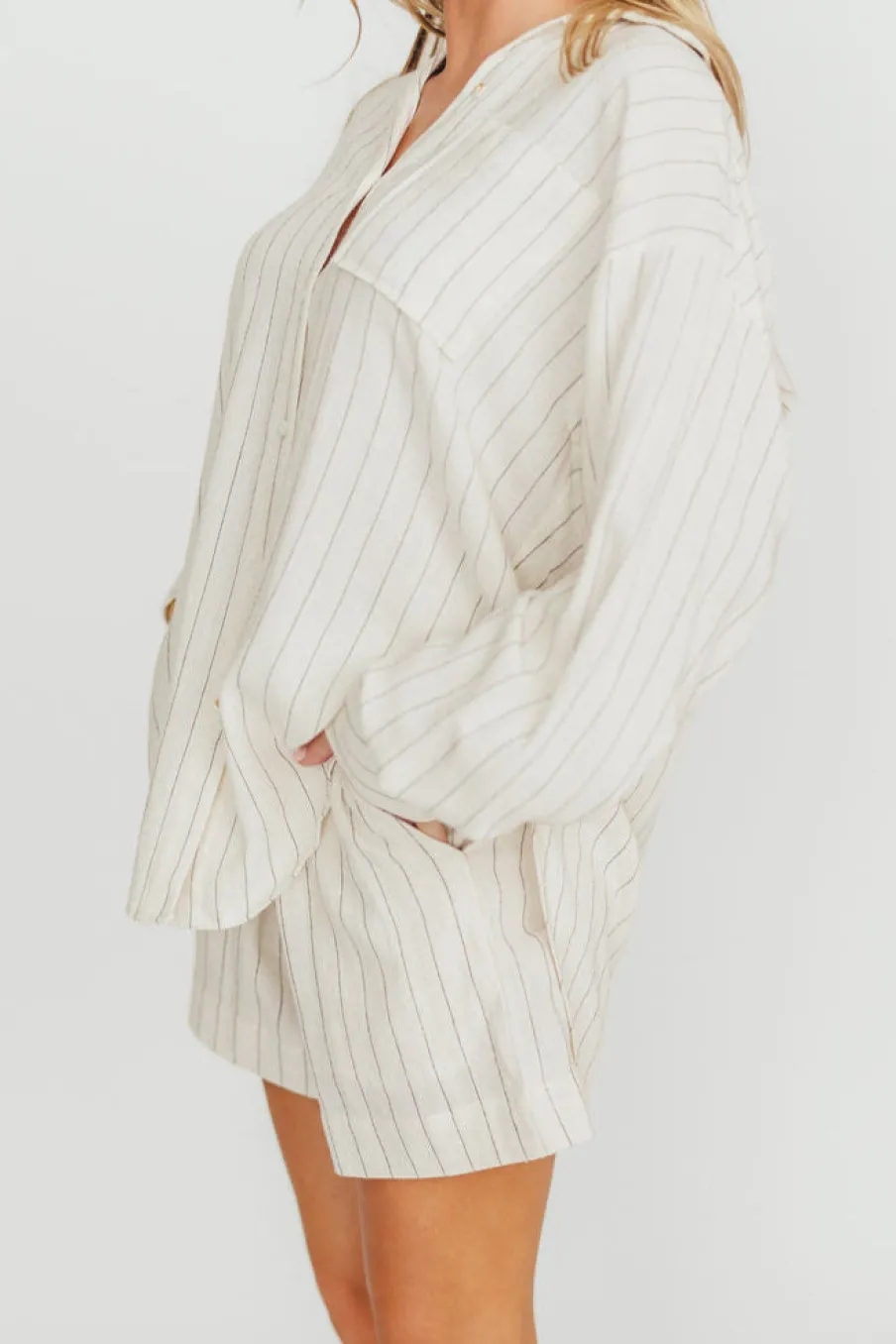 Fashion Worth Collective Keira Stripe Shorts in Natural/Black