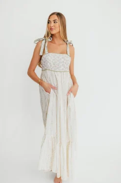 Online Worth Collective Kelly Adjustable Tie Maxi Dress in Pale Peach Floral *PRE-ORDER*