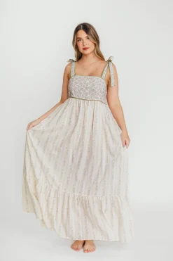 Online Worth Collective Kelly Adjustable Tie Maxi Dress in Pale Peach Floral *PRE-ORDER*