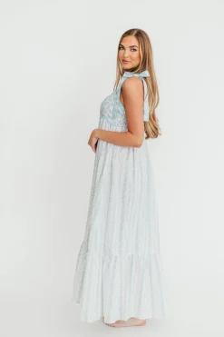 Clearance Worth Collective Kelly Adjustable Tie Maxi Dress in French Blue Floral *PRE-ORDER*